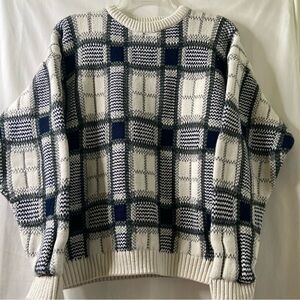 Women’s Saville Row Plaid Knit Sweater in Navy and Cream